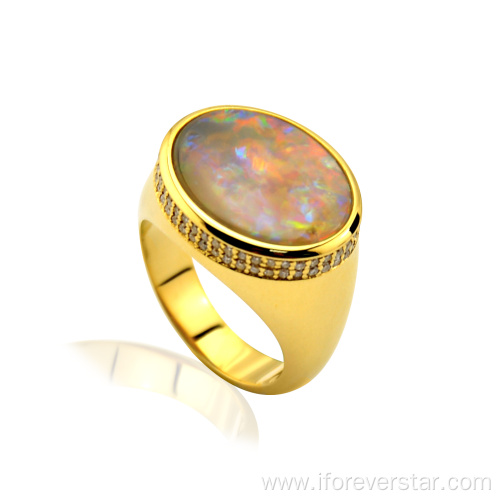 Customize 18K Real Gold Natural Blue Opal Rings